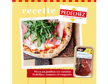 Recette : pizza au jambon sec catalan, tomates et roquette